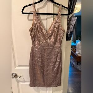 Lulu's Rose Gold Sequin V-Neck Mini Dress